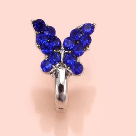 SAPPHIRE DIAMOND BUTTERFLY NOSE CUFF/RING - Picture 2 of 4